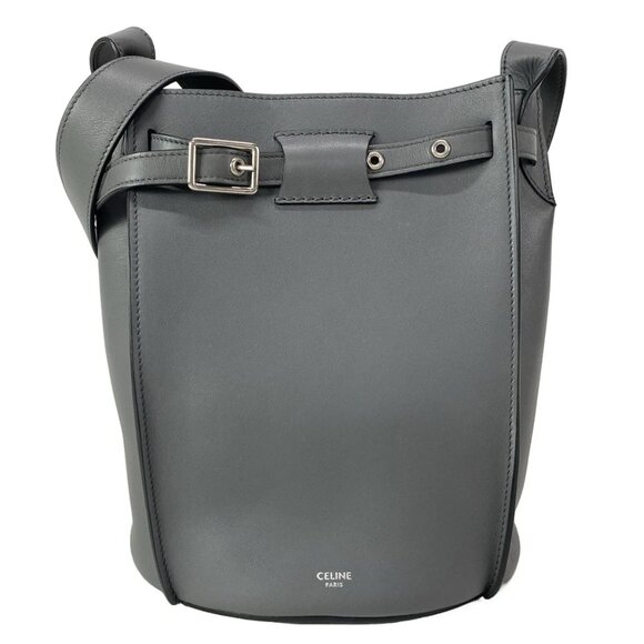 CELINE Big Bag Bucket With Long Strap-Dark Gray Leather Shoulder Bag 801-080225 - Picture 1 of 14